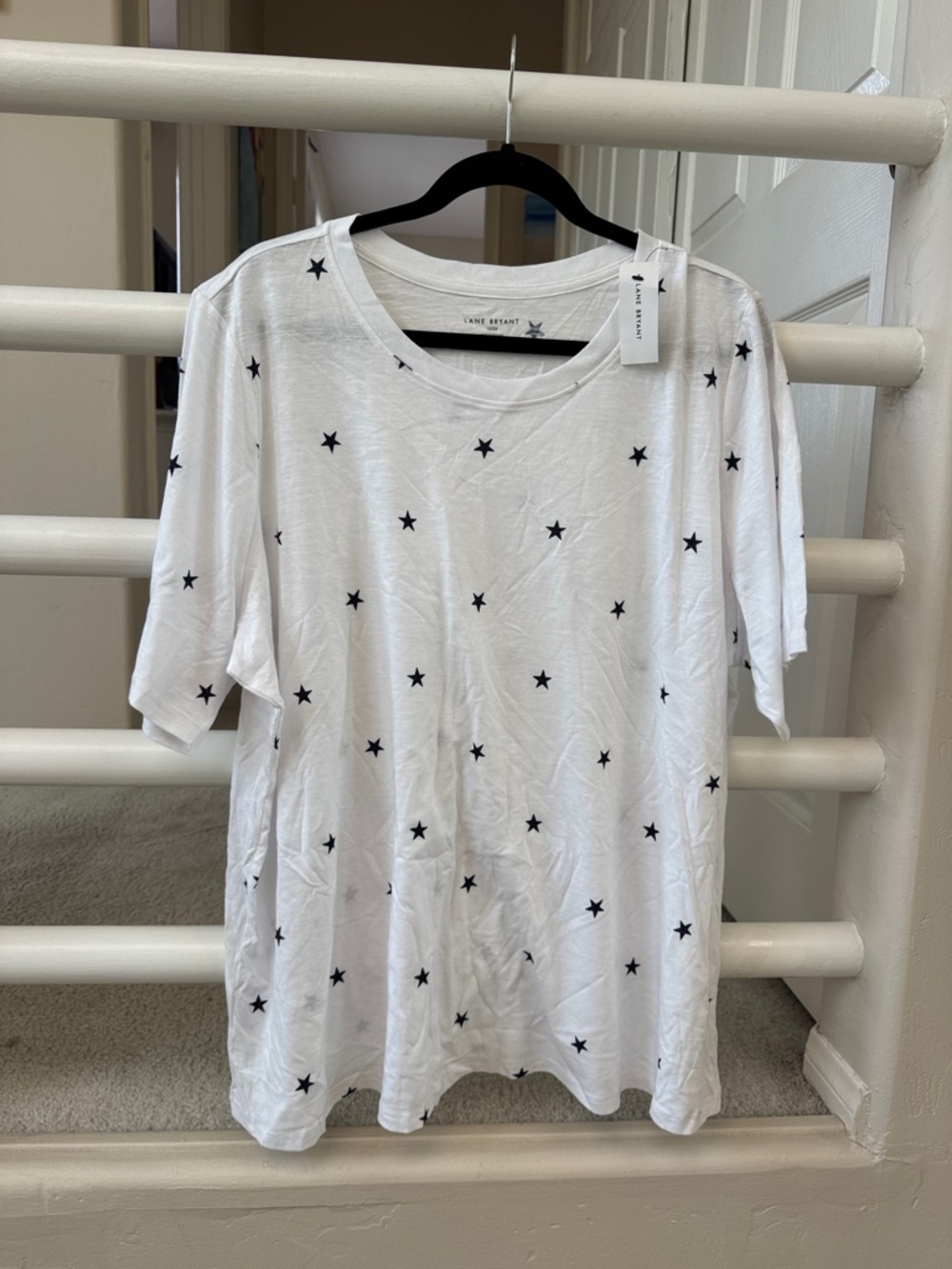 Lane Bryant White Short Sleeve Tee with Black Star Print